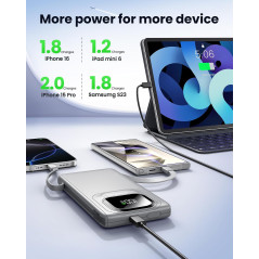 Chargeur Portable 22.5W 10000mAh avec Câbles Intégrés & LED