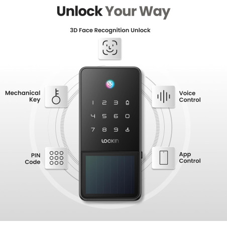 Lockin Veno Solar Face Smart Lock - Keyless Entry with Face Recognition Deadbolt