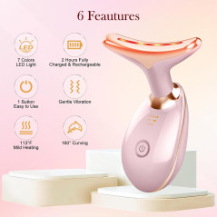 7-Color Rose Gold Face & Neck Massager, Portable Facial Skin Care Tool for Home Use