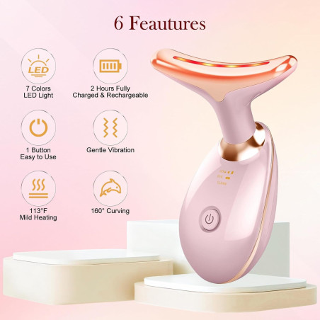 7-Color Rose Gold Face & Neck Massager, Portable Facial Skin Care Tool for Home Use