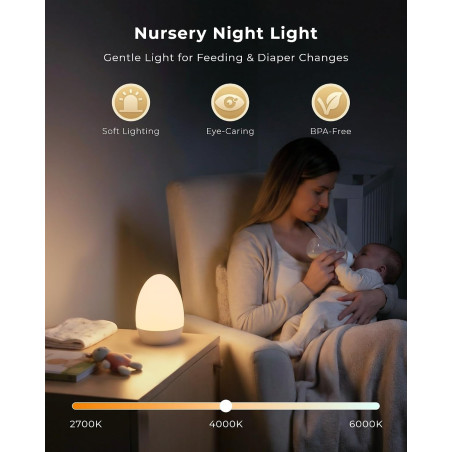 Egg Light for Nursery - Rechargeable, Dimmable, 17 Colors, Eye-Caring