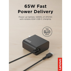 Lenovo USB-C 65W PD 3.0 Wall Charger - Slim, Portable Power Adapter