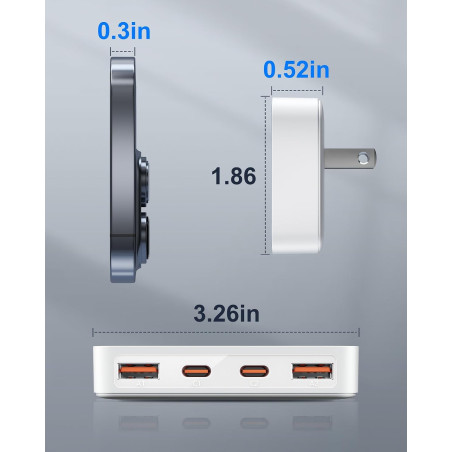 Ultra-Thin 4-Port USB C Wall Charger PD20W Fast Charging Adapter White