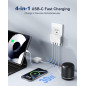Chargeur mural USB-C 4 ports PD20W, ultra fin, charge rapide, blanc, pour maison et voyage Chargeur mural USB-C 4 ports PD20W, ultra fin, charge rapide, blanc, pour maison et voyage