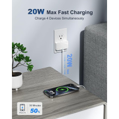 Chargeur USB C Mural 4 Ports PD20W Rapid Blanc Slim
