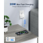 Chargeur mural USB-C 4 ports PD20W, ultra fin, charge rapide, blanc, pour maison et voyage Chargeur mural USB-C 4 ports PD20W, ultra fin, charge rapide, blanc, pour maison et voyage