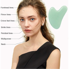 Gua Sha en Jade pour Visage et Corps - Massage Anti-Rides, Detox, Acupuncture et Thérapie Points Vitaux