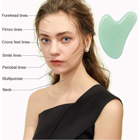 Gua Sha en Jade pour Visage et Corps - Massage Anti-Rides, Detox, Acupuncture et Thérapie Points Vitaux