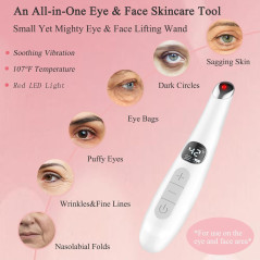Baguette Chauffante pour Yeux 3-en-1, Vibrante et Lifting, Couleur Blanche
