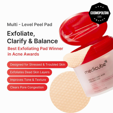 Medicube Toner Pads Peeling Visage Acide Succinique Rouge