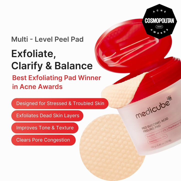 Medicube Toner Pads au Succinic Acid et Panthénol pour Peeling Facial Doux