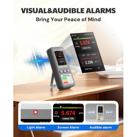 Détecteur de Radon Portable HOUND-1011S, Haute Précision, Alarmes Visuelles/Sonores, Surveillance Longue Durée