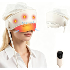 Electric Rechargeable Head & Eye Massager with Heat, 6-Zone Kneading, 4 Modes for Migraine Relief (White)