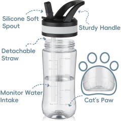 14oz Clear Kids Water Bottle with Straw Lid, BPA-Free & Leak-Proof