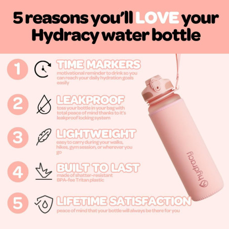 Hydracy 32oz Water Bottle with Time Marker, Fruit Infuser & Leak-Proof Sleeve