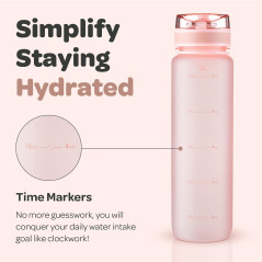 Hydracy 32oz Water Bottle with Time Marker, Fruit Infuser & Leak-Proof Sleeve
