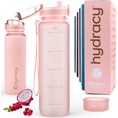 Hydracy 32oz Water Bottle with Time Marker, Fruit Infuser & Leak-Proof Sleeve