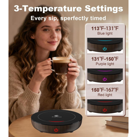 Kepwam Coffee Mug Warmer – Fast Heating, 3-Temp, Auto Shut Off & LED