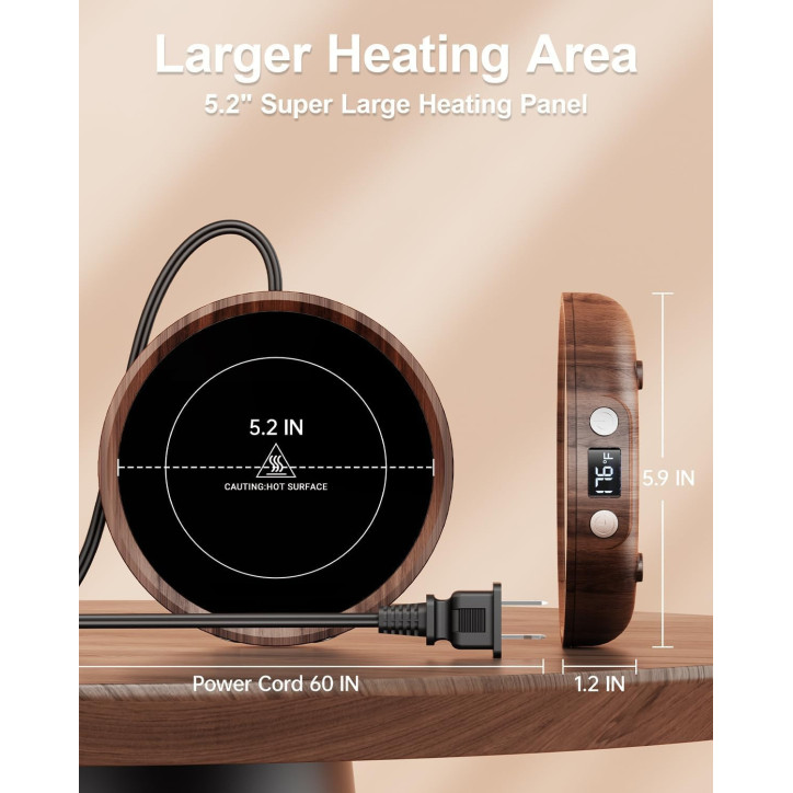 SWEETFULL Wood Desk Mug Warmer with Timer – Coffee Cup Heater for Office & Home