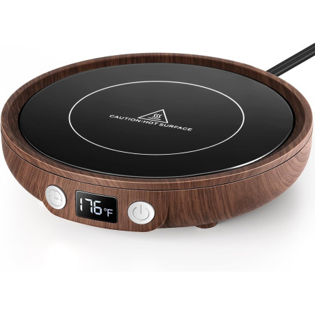 SWEETFULL Wood Desk Mug Warmer with Timer – Coffee Cup Heater for Office & Home
