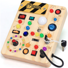 Busy Board with LED Light Switches - Montessori Sensory Toy for Toddlers 1-3 Years, Travel Gift
