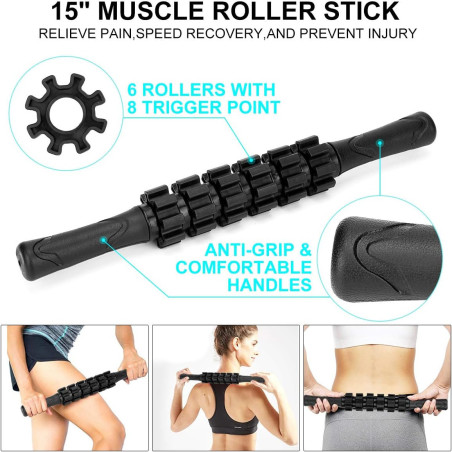 High Density Foam Roller Set with Muscle Roller Stick for Back & Muscle Relief