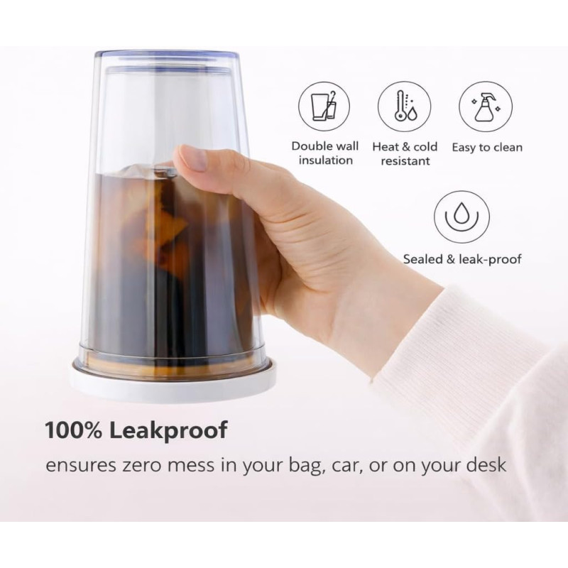 Gobelet Réutilisable 16oz Isolé, Anti-Fuite, Sans BPA