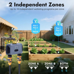 Minuteur d'arrosage WiFi avec entrée en laiton, contrôle APP & vocal, 20 plans, 2 zones pour jardin