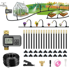 60FT Drip Irrigation System with Smart Timer for Efficient Watering