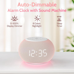 Réveil REACHER avec Machine à Sons Auto-Dimmable et Veilleuse pour Filles