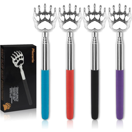 Plazuria Gratte-dos Télescopique Métal (4-Pack) - Poignées Caoutchouc Extensibles - Cadeaux pour Tous