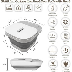 UNIFULL Collapsible Foot Spa Bath with Heat & Remote Control Features