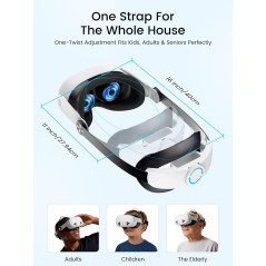 Sangle Kawaye pour Meta Quest 3S/2/3 avec batterie 10000mAh amovible, double réglage, coussins larges, soutien renforcé