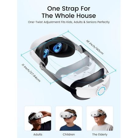 Sangle Kawaye pour Meta Quest 3S/2/3 avec batterie 10000mAh amovible, double réglage, coussins larges, soutien renforcé