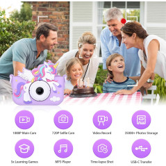 Appareil Photo Licorne Violet pour Enfants 3-8 Ans