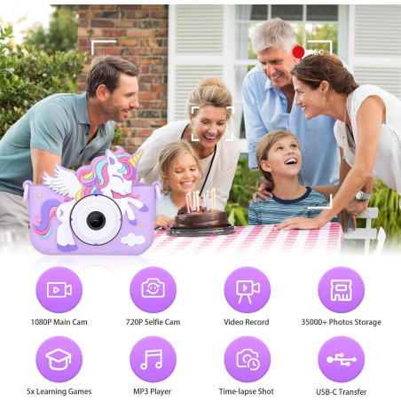 Appareil Photo Licorne Violet pour Enfants 3-8 Ans