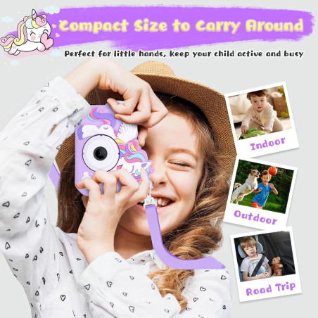 Appareil Photo Licorne pour Enfants Filles 3-8 ans, Violet