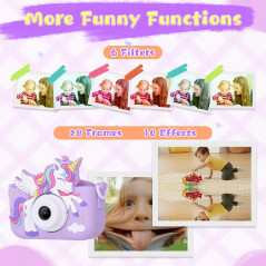 Appareil Photo Licorne Violet pour Enfants 3-8 Ans