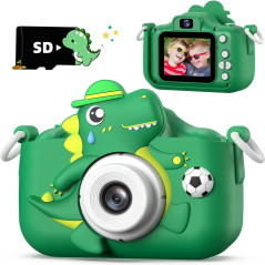 Appareil Photo Dino pour Enfants avec Coque Protectrice, Carte SD, Idéal Cadeau Anniversaire Noël 3-12 Ans