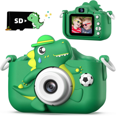Dinosaur Kids Digital Camera with Protective Cover & SD Card – Fun Selfie Toy for Kids Ages 3-12