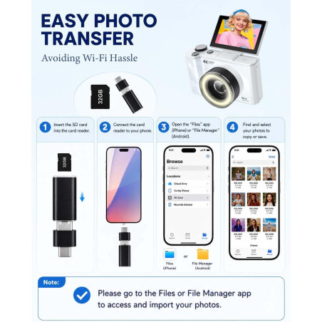 W & O 4K Digital Camera for Kids with Flip Screen – Perfect for Photography