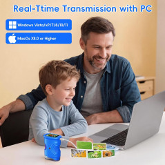 4K 1000X Handheld Digital Microscope for Kids with 2 IPS Screen - Blue