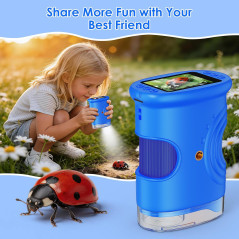 4K 1000X Handheld Digital Microscope for Kids with 2 IPS Screen - Blue