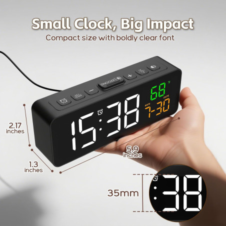 Netzu Horloge Digitale 3-en-1 Compacte et Multifonction pour Salon, Réveil Petit et Pratique
