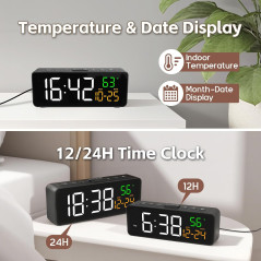 Horloge digitale 3-en-1 Netzu compacte pour salon & réveil
