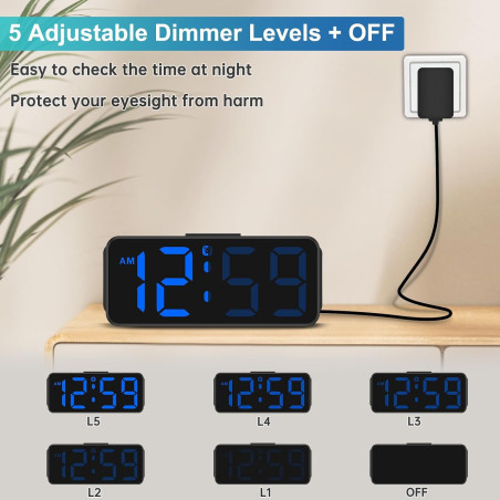 Peakeep Small Digital Alarm Clock for Bedroom with Large Numbers & Battery Backup