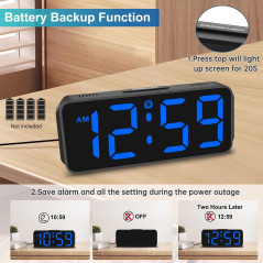 Peakeep Small Digital Alarm Clock for Bedroom, Large Display & Battery Backup