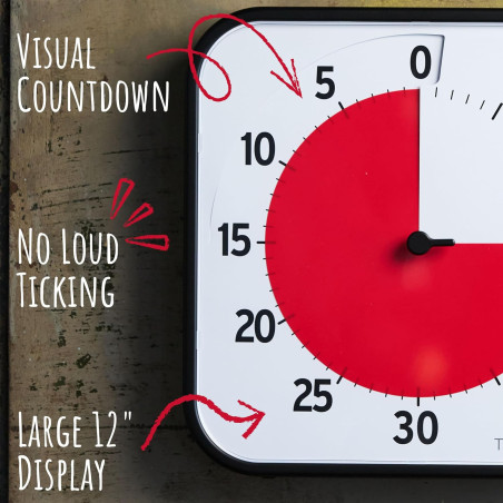 TIME TIMER 12 Minuteur Visuel 60 Min avec Carte Effaçable et Aimant pour Enfants, Classe et Cuisine