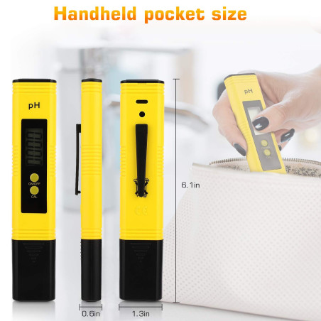 Testeur de pH numérique portable précis ±0,01, pré-calibré, pour eau potable, piscine, aquarium (jaune)