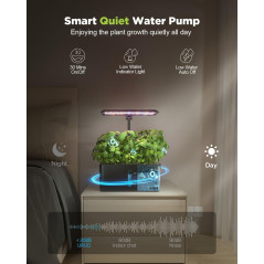 URUQ 8 Pods Hydroponic Growing System with LED Grow Light - Black